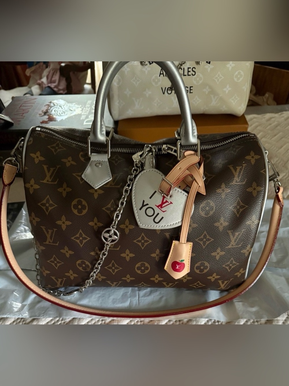 Brown Monogram Satchel with Silver Hardware